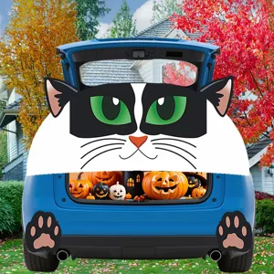 Halloween kat auto kofferbak sticker PVC decoratie set met pootafdruk voor achterklep.