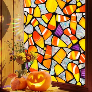 Halloween window film static glass sticker candy corn stained glass sticker home holiday decor