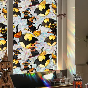 Halloween window film static cling black cat bat glass sticker for holiday home decor