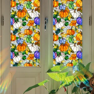 Halloween stained glass window film static pumpkin decorative sticker for home decor glass