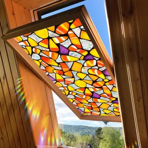 Halloween stained glass window film static cling decorative rainbow effect for home window decor