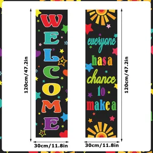 Back to school classroom banner detail view showing chalkboard design with bright colored text.