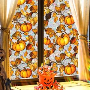 Halloween autumn pumpkin stained glass window film static cling privacy home decor