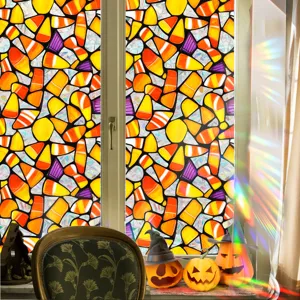 Halloween window glass sticker static cling stained glass candy corn festive home decor film