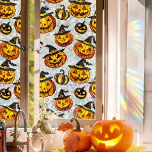 Halloween stained glass window film static cling pumpkin witch hat home decor sticker