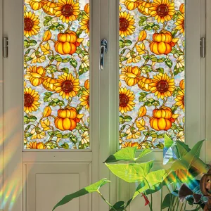 Autumn Sunflower Pumpkin Window Film Static Cling Privacy Glass Sticker for Home Decor