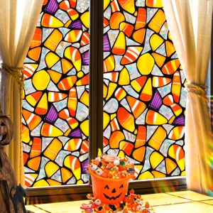 Halloween stained glass window film decorative candy corn static glass sticker for holiday party