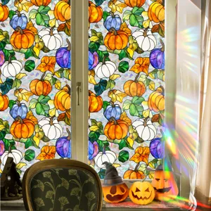 Halloween stained glass window film decorative pumpkin static cling privacy glass sticker