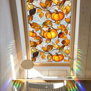 Halloween pumpkin window film static cling privacy stained glass sticker for autumn home decor.