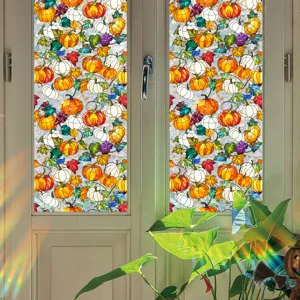 Halloween pumpkin window stickers stained glass electrostatic glass film for autumn home decor