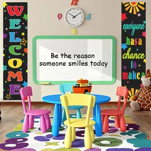 Back to school classroom decoration banners set, colorful welcome hanging signs for students.