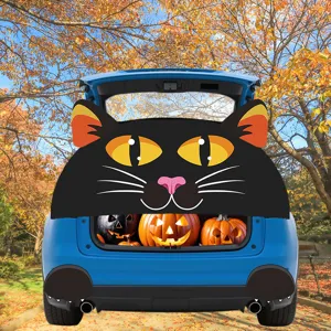 Halloween zwarte kat autokoffer PVC stof sticker set met griezelige pompoen decoraties
