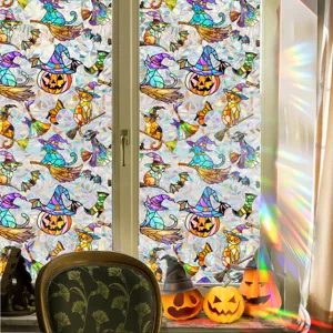 Halloween window sticker static cling glass film decorative pumpkin cat witch bat 90x60