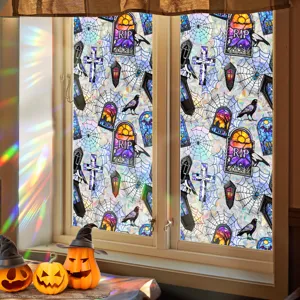 Halloween window glass sticker static cling spooky graveyard raven window film decor for party