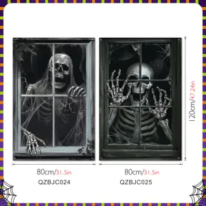 Halloween scary skeleton window hanging banner horror party backdrop 80x120cm new