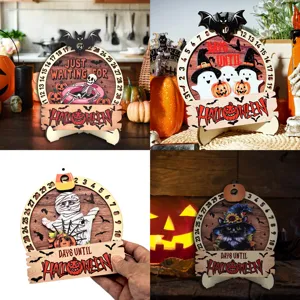 Halloween wooden countdown calendar ornament tabletop festive hanging decor set 4pcs