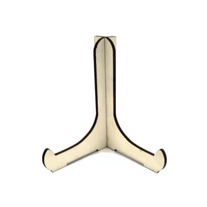 Wooden display stand bracket for crafts plates and bowls holder, natural wood color.