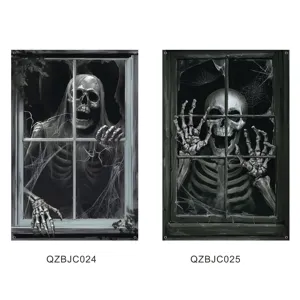 Halloween scary skeleton window hanging banner holiday party decoration photo backdrop