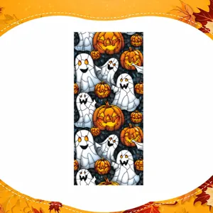 Halloween window sticker detail showing dimensions, pumpkin and ghost design, 45x100cm size.