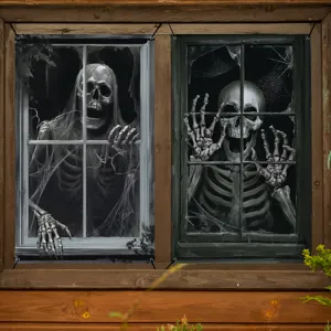 Halloween scary skeleton window poster horror spooky decoration backdrop for party spooky scene