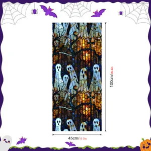 Halloween stained glass ghost window sticker, removable PVC holiday decoration for home doors.