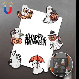 Halloween wooden magnetic fridge stickers set, cute ghost pumpkin cat decor for kitchen.