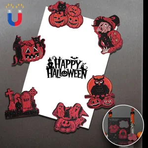 Halloween wooden fridge magnets set, cute ghost cat pumpkin decor for kitchen home party.