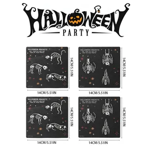 Halloween wooden magnetic fridge stickers spooky skeleton cat and bat kitchen holiday decor 14cm