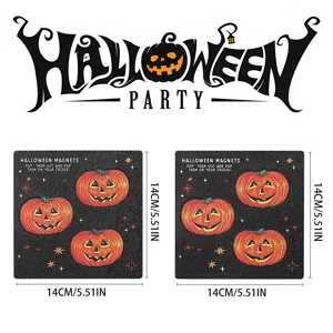 Halloween wooden magnetic fridge sticker set, pumpkin design decorative sign 14x14cm