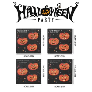 Halloween wooden magnetic fridge stickers, cute pumpkin design, 14cm holiday kitchen decor.