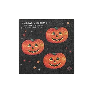 Wooden Halloween pumpkin fridge magnets set, fun pop-out design for festive kitchen decor.
