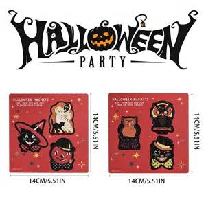 Halloween wooden magnetic refrigerator sticker set vintage ghost cat owl kitchen decor 14cm