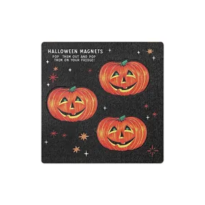 Halloween wooden pumpkin magnetic stickers, pop-out fridge magnets for kitchen decor.