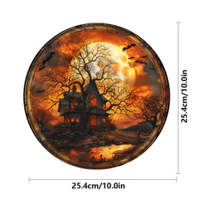 Halloween runder Hängeschild gruseliges Haus Wanddekor Fensteraufkleber 10 Zoll für Party