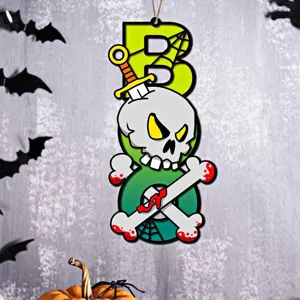 Halloween Holz BOO Hängeschild doppelschichtige Wand Deko gruselige Party Dekoration