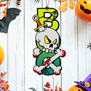 Halloween Holz BOO Hängeschild doppelseitiger Anhänger Festival Party Wand Tür Heimdekor Detail