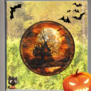 Halloween Glasaufkleber Fenster Spukhaus Fledermaus Katze Kuerbis Dekoration Aufkleber