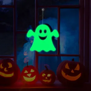 Halloween glowing ghost window hanging decoration, luminous green LED suction cup ornament.