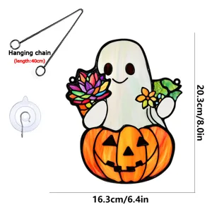 Halloween ghost pumpkin acrylic hanging decoration with chain and suction cup for wall home decor