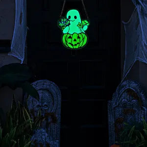 Halloween glowing ghost acrylic hanging pendant wall decoration for home door party decor