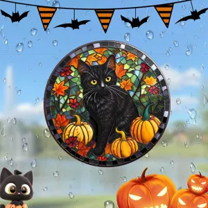 Halloween schwarze Katze Fensteraufkleber statischer Glasaufkleber Herbst Kürbis