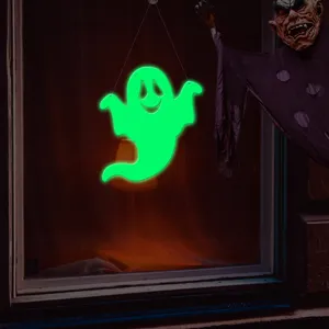 Halloween glowing ghost window hanging decoration, luminous green wall sticker for party.