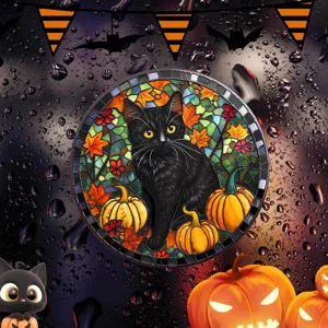 Halloween Schwarze Katze Buntglas Fensteraufkleber Urlaubsdeko für Glasdekoration Party