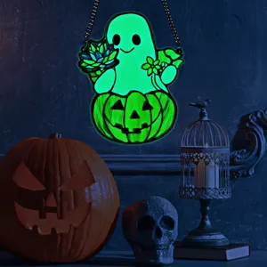 Halloween glowing acrylic ghost hanging decoration wall sign for festival party decor.