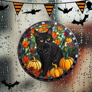 Halloween Fensteraufkleber Glasdeko schwarze Katze Kuerbis Herbst Deko Detailansicht