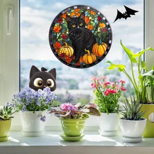 Halloween schwarze Katze Kuerbis Buntglas Fensteraufkleber dekorative statische Folie