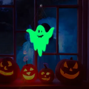 Halloween glowing ghost hanging decoration, luminous window sign for party holiday decor.