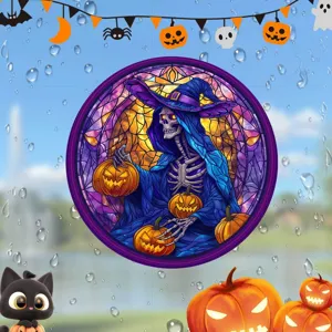 Halloween Buntglas Fensteraufkleber Skelett Hexe Kürbis statische Glasfolie Deko