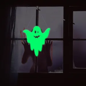 Halloween glowing ghost hanging decoration luminous window prop for spooky holiday party setup.