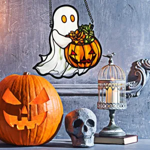 Halloween acrylic ghost pumpkin hanging decoration for holiday wall decor detail view